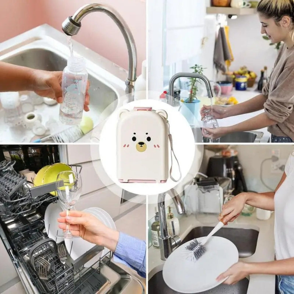 Baby Feeding Bottle Cleaner Brush Set | Multi-Purpose Bottle & Nipple Cleaning Kit with Drying Stand