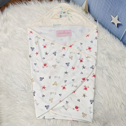 Premium Baby Hooded Wrapping Sheet | Fish Print - Skin