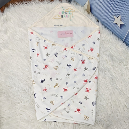 Premium Baby Hooded Wrapping Sheet | Fish Print - Skin