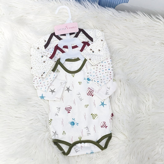 Premium Baby Bodysuits – Pack of 3 | Fish Print