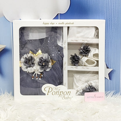 Premium Newborn Baby Frock Set | Grey