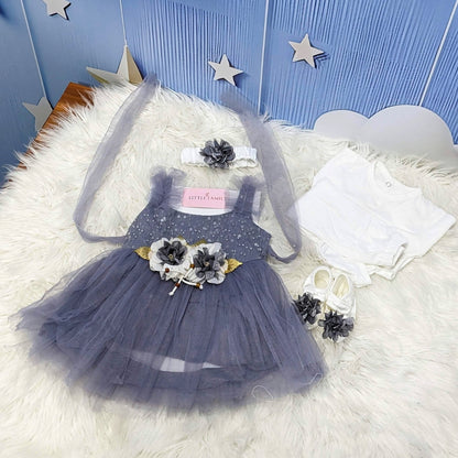 Premium Newborn Baby Frock Set | Grey