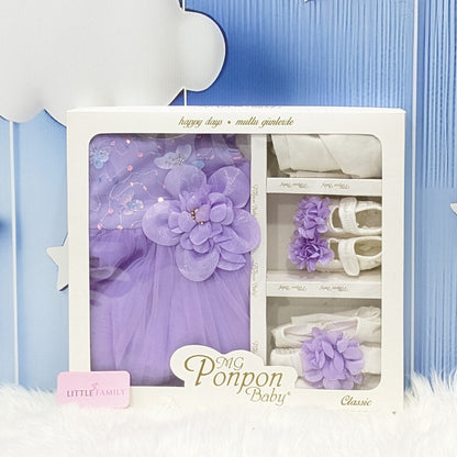 Premium Newborn Baby Frock Set | Purple Flower