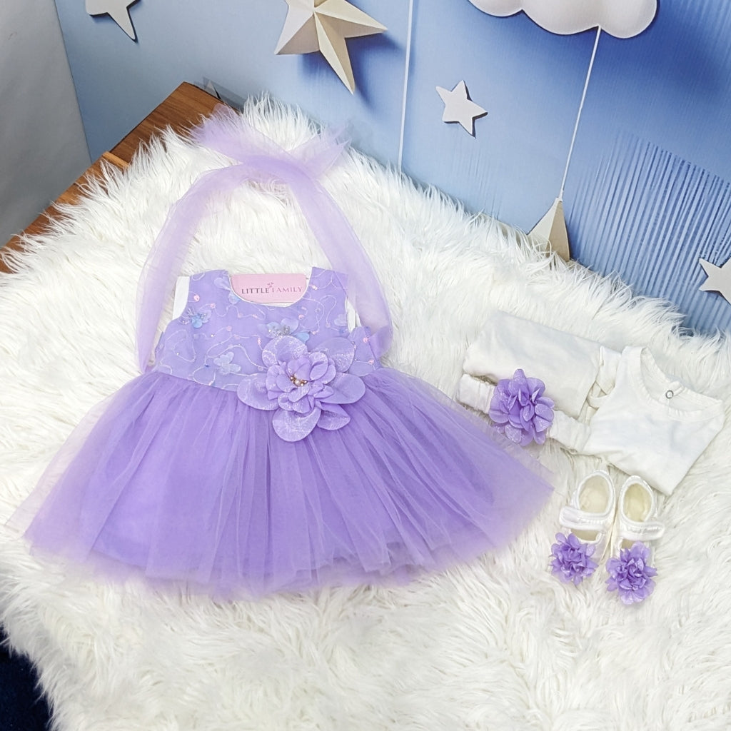 Premium Newborn Baby Frock Set | Purple Flower