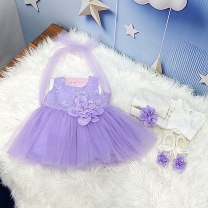 Premium Newborn Baby Frock Set | Purple Flower