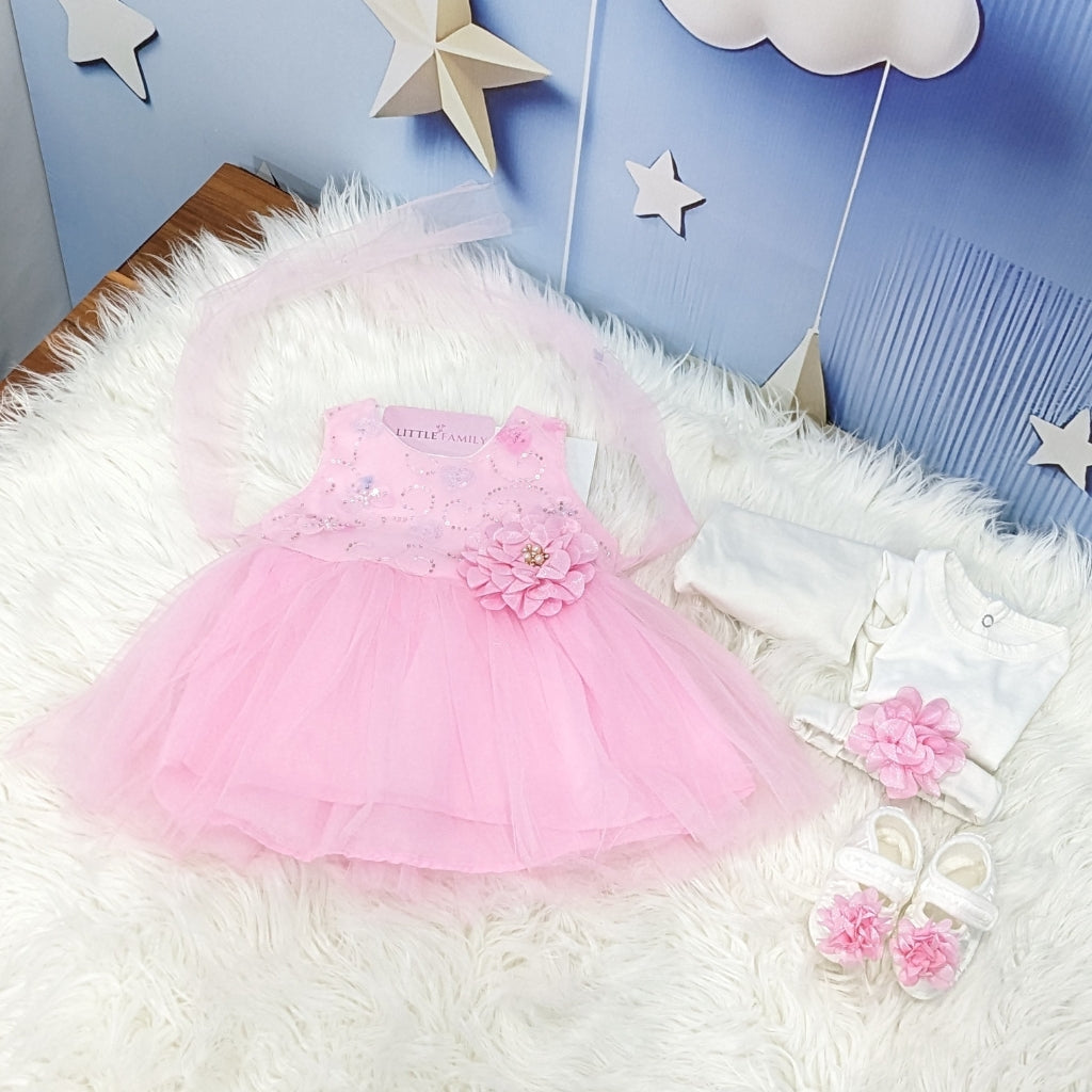 Premium Newborn Baby Frock Set | Pink Flower