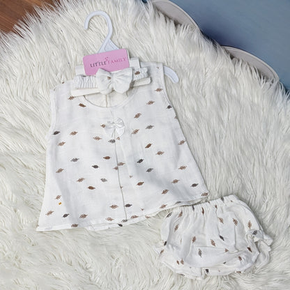 Premium Baby Frock Set with Nappy & Headband