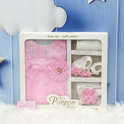 Premium Newborn Baby Frock Set | Pink Flower