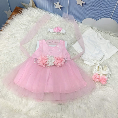 Premium Newborn Baby Frock Set | Flower Crown - Pink
