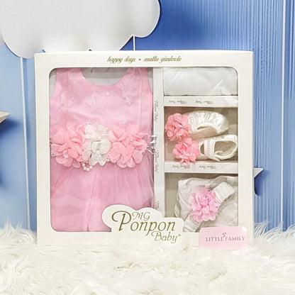 Premium Newborn Baby Frock Set | Flower Crown - Pink