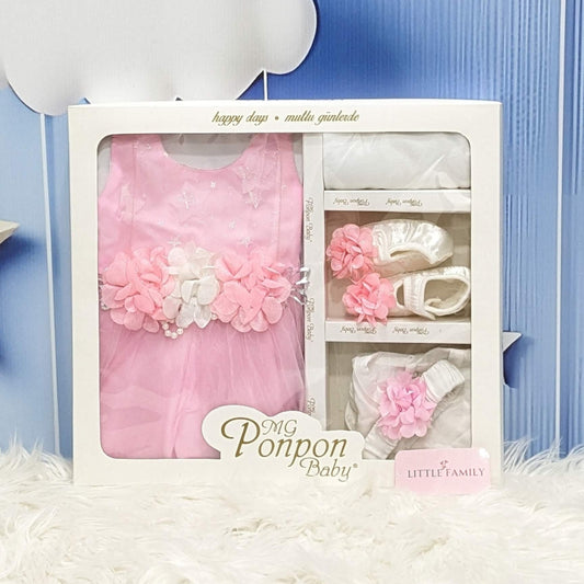 Premium Newborn Baby Frock Set | Flower Crown - Pink