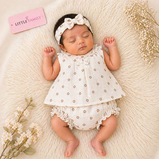 Premium Baby Frock Set with Nappy & Headband