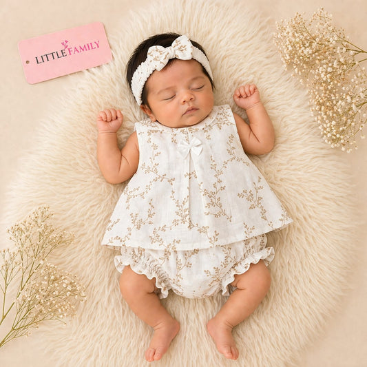 Premium Baby Frock Set with Nappy & Headband