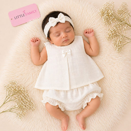 Premium Baby Frock Set with Nappy & Headband