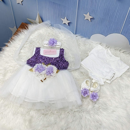 Premium Newborn Baby Frock Set | Dark Purple