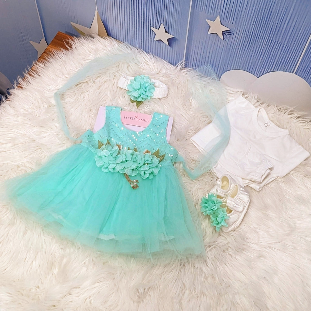 Premium Newborn Baby Frock Set | Green