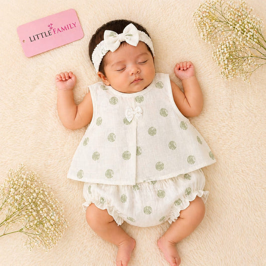 Premium Baby Frock Set with Nappy & Headband