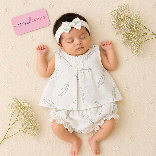 Premium Baby Frock Set with Nappy & Headband