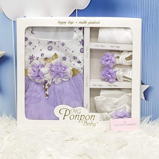 Premium Newborn Baby Frock Set | Light Purple