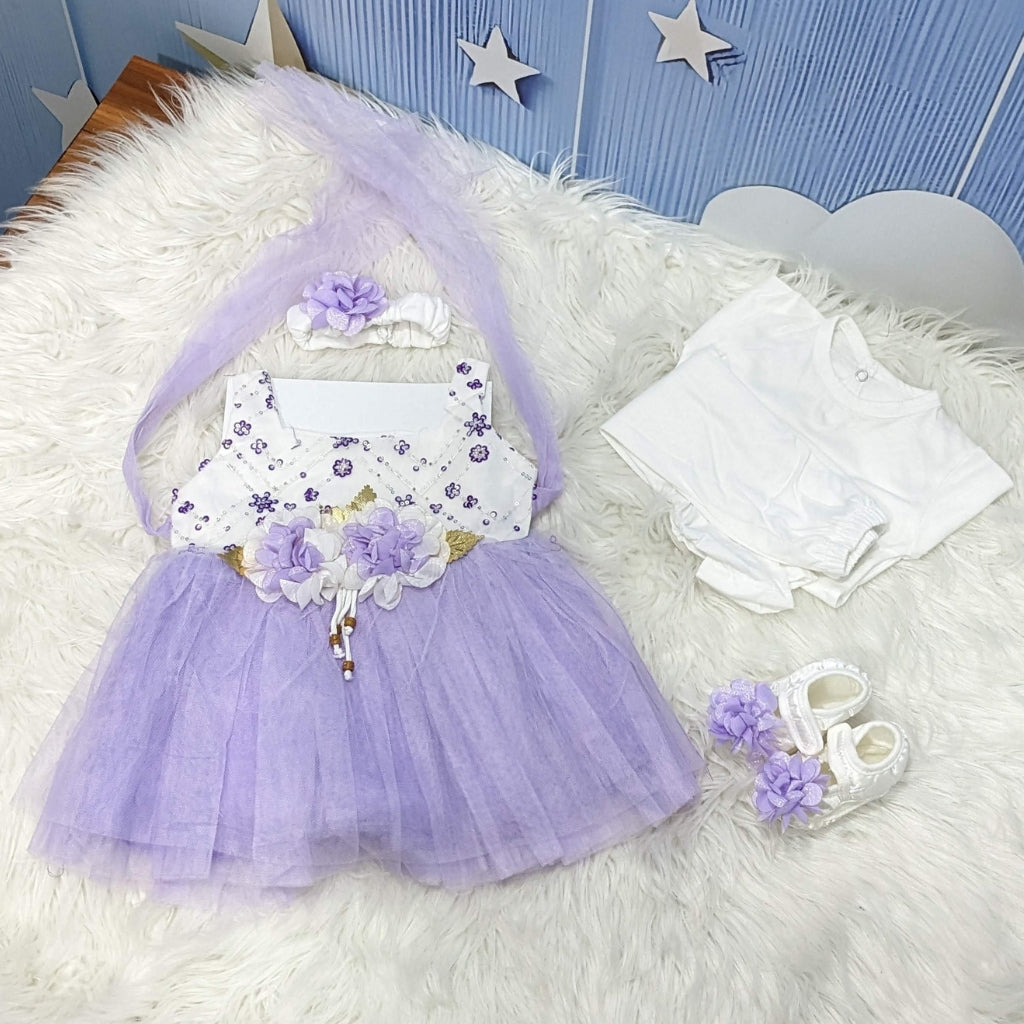 Premium Newborn Baby Frock Set | Light Purple