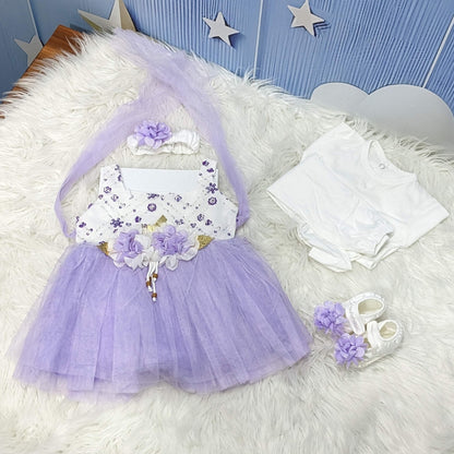 Premium Newborn Baby Frock Set | Light Purple