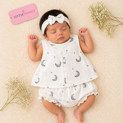 Premium Baby Frock Set with Nappy & Headband