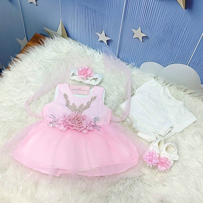 Premium Newborn Baby Frock Set | Princess Edition - Baby Pink