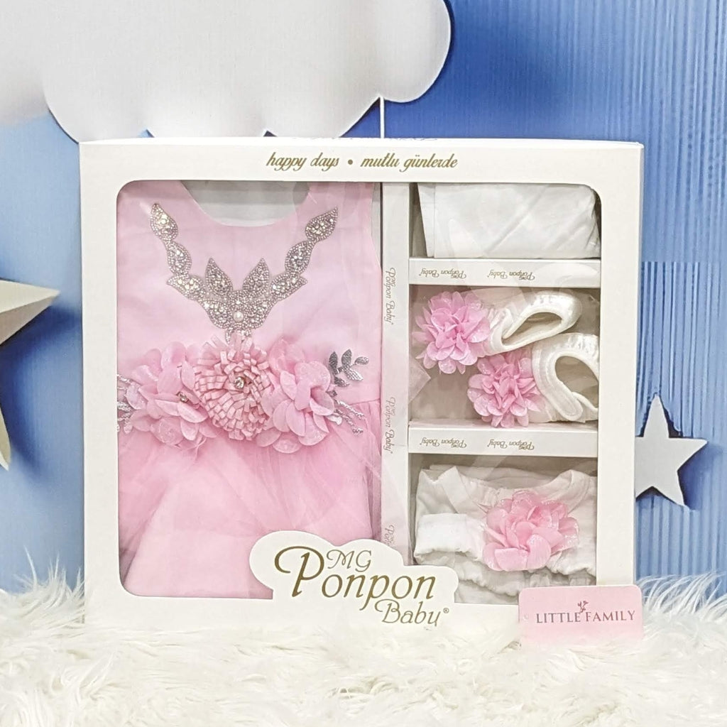 Premium Newborn Baby Frock Set | Princess Edition - Baby Pink