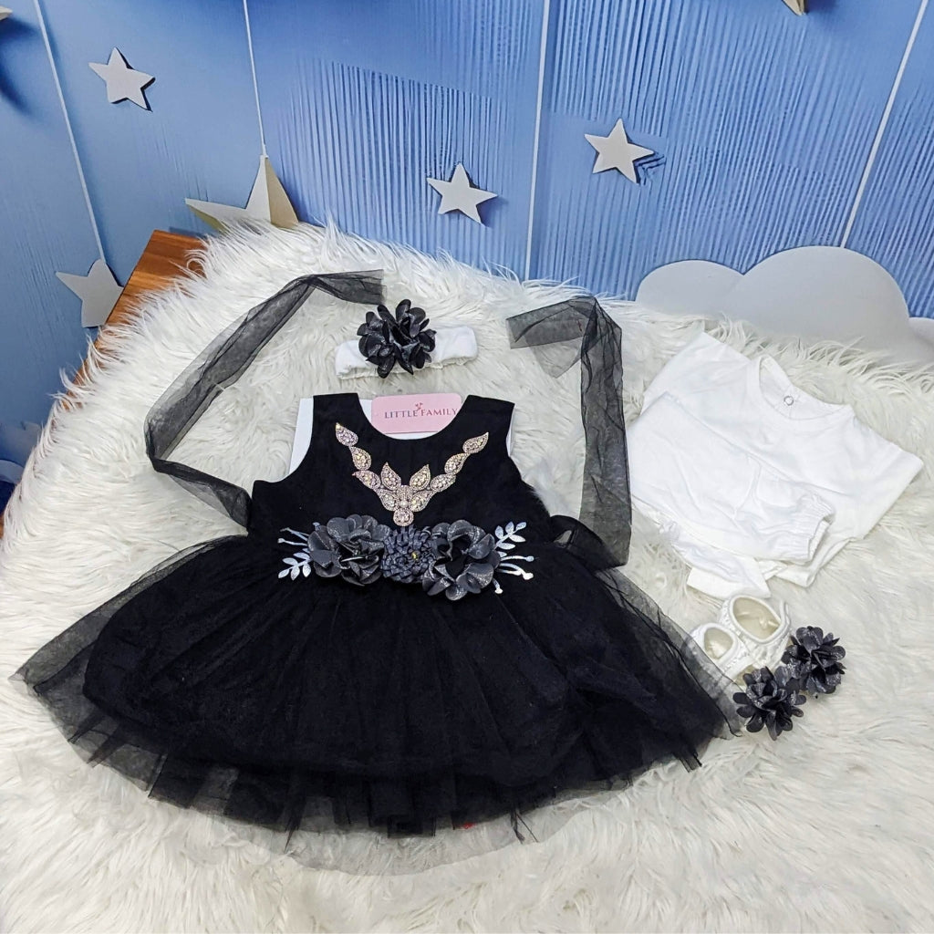 Premium Newborn Baby Frock Set | Princess Edition - Black