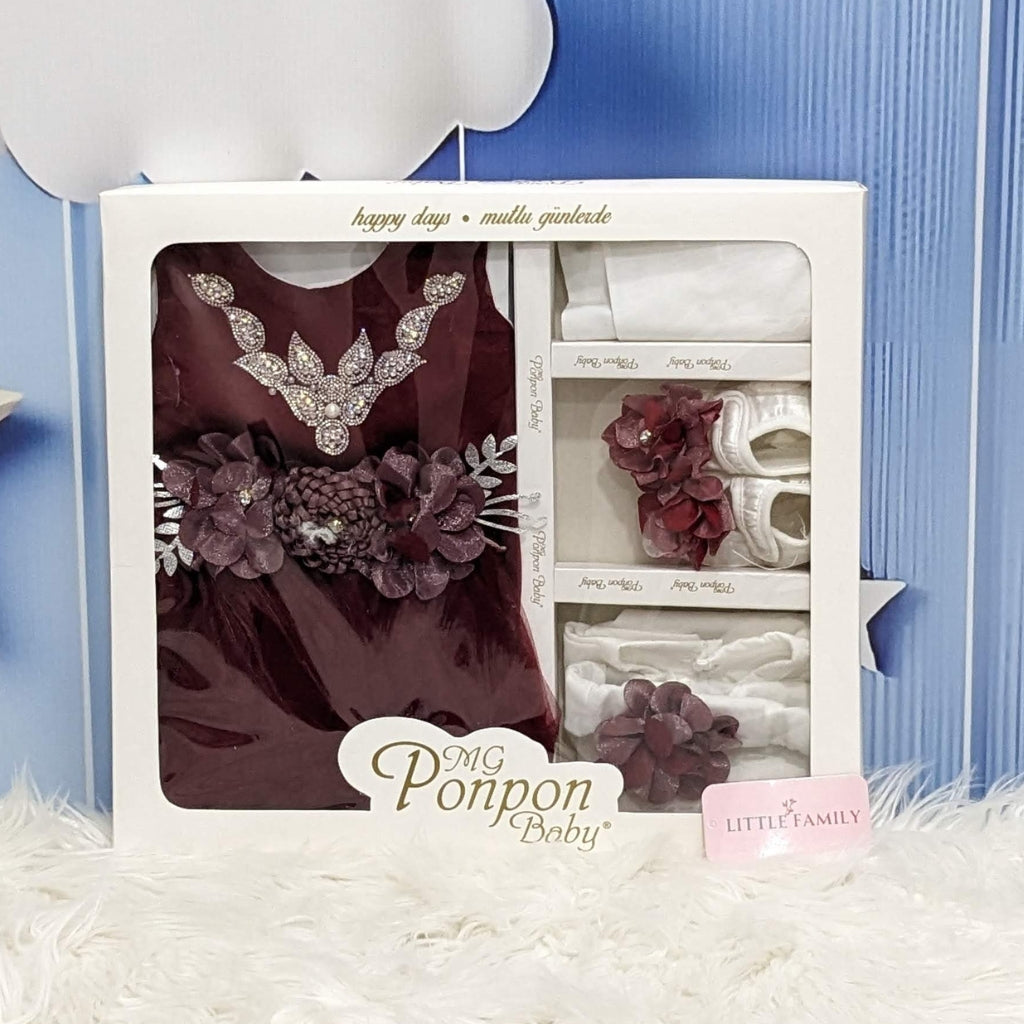 Premium Newborn Baby Frock Set | Princess Edition - Maroon