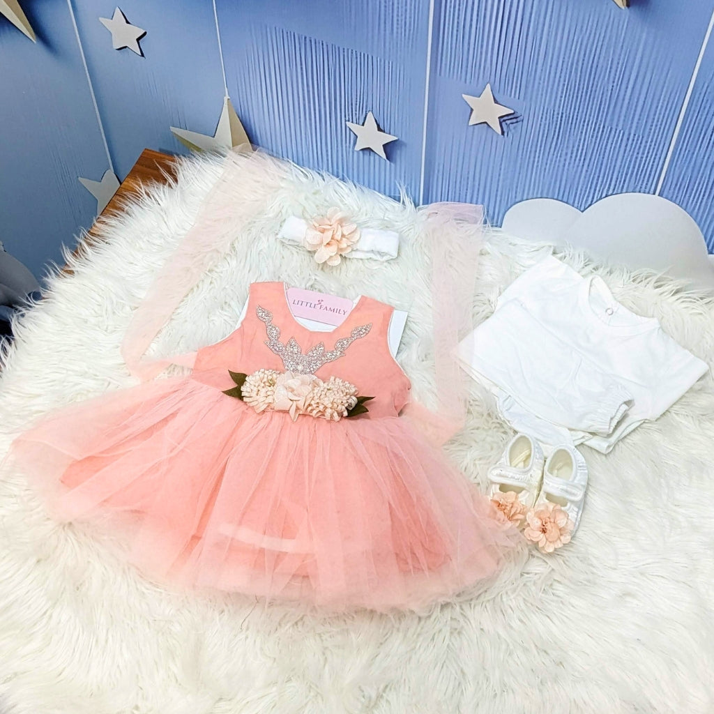 Premium Newborn Baby Frock Set | Princess Edition - Peach
