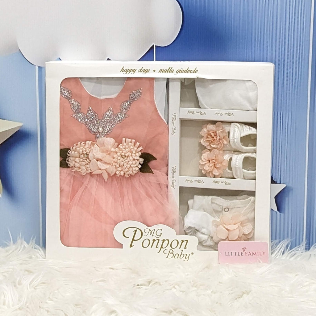 Premium Newborn Baby Frock Set | Princess Edition - Peach