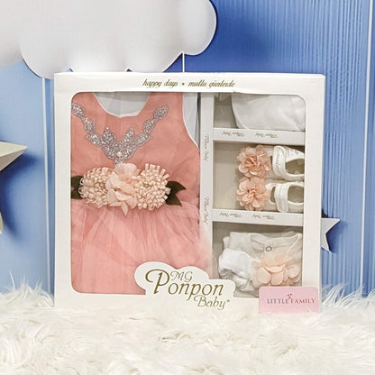 Premium Newborn Baby Frock Set | Princess Edition - Peach