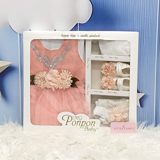 Premium Newborn Baby Frock Set | Princess Edition - Peach