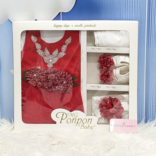 Premium Newborn Baby Frock Set | Princess Edition - Red