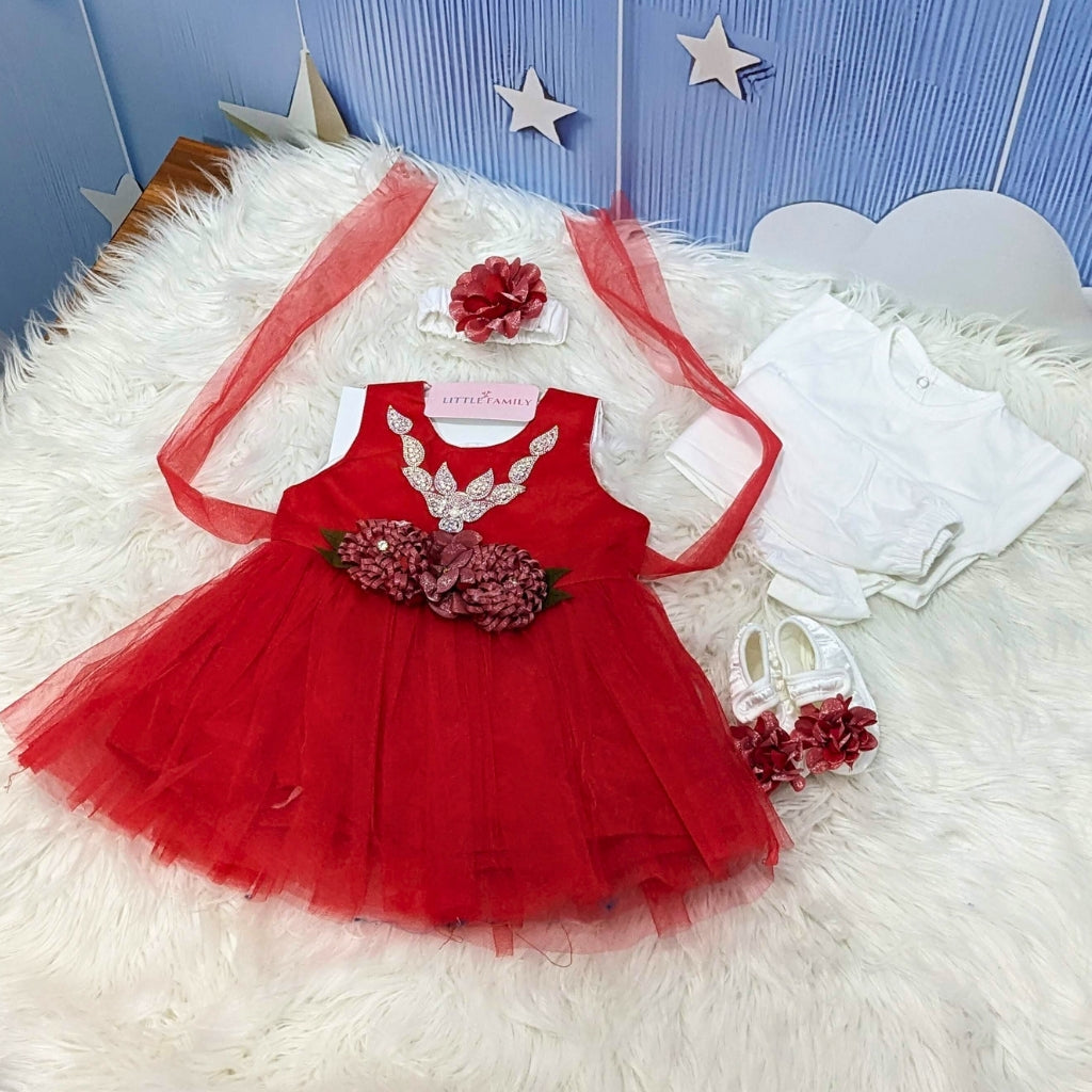 Premium Newborn Baby Frock Set | Princess Edition - Red