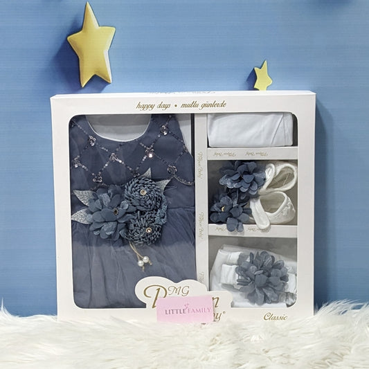 Premium Newborn Baby Frock Set | Steel Gray
