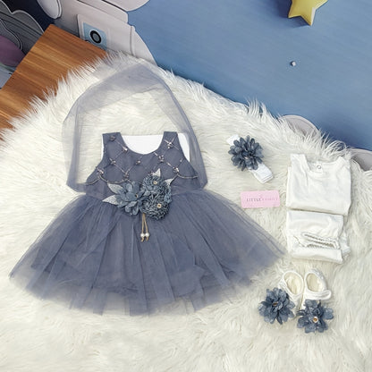 Premium Newborn Baby Frock Set | Steel Gray