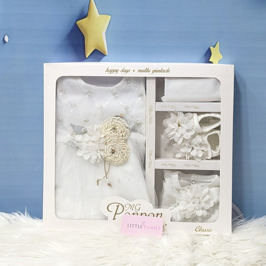 Premium Newborn Baby Frock Set | White