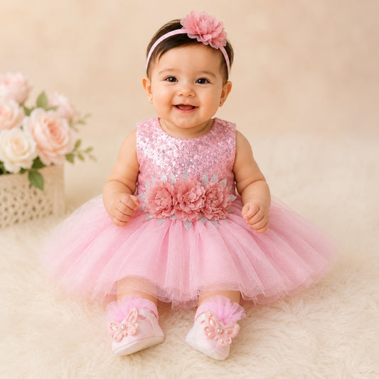 Premium Newborn Baby Frock Set | Pink