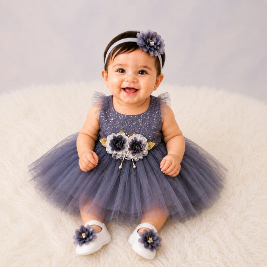 Premium Newborn Baby Frock Set | Grey