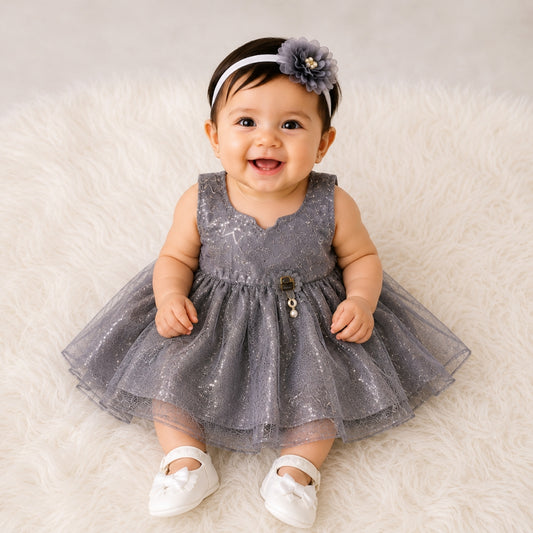 F-1450 Grey 5-Piece Newborn Frock Set