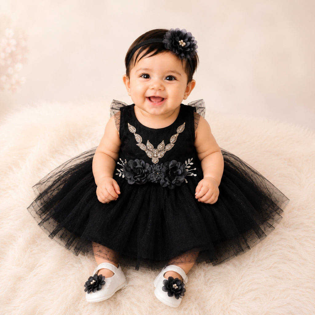 Premium Newborn Baby Frock Set | Princess Edition - Black