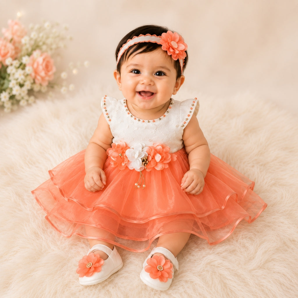 F-1435 Premium Baby Frock Set – Elegant 5-Piece Outfit