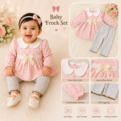 Charming Winter Frock & Trouser Set – Soft Cotton Blend