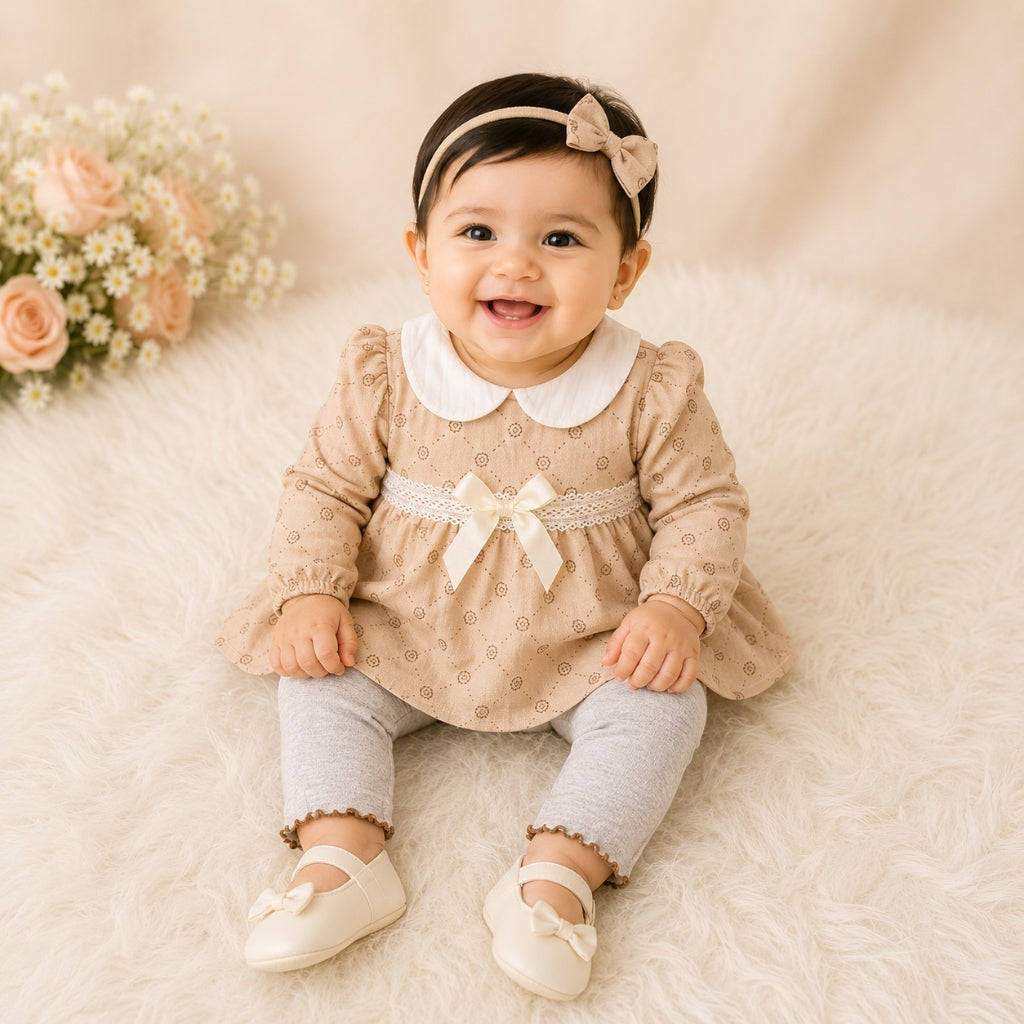 Charming Winter Frock & Trouser Set – Soft Cotton Blend