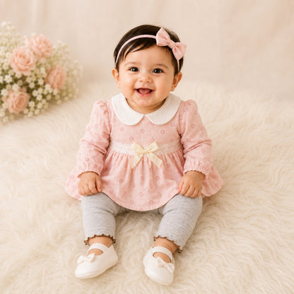 Charming Winter Frock & Trouser Set – Soft Cotton Blend