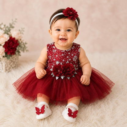 Premium Newborn Baby Frock Set | Red