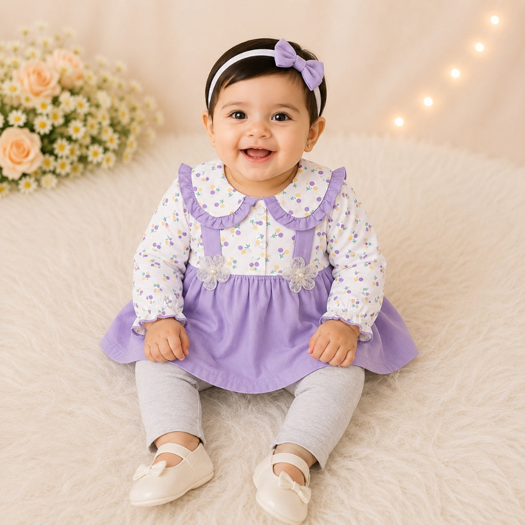 Winter Blossom Frock & Trouser Set – Cozy Cotton Blend
