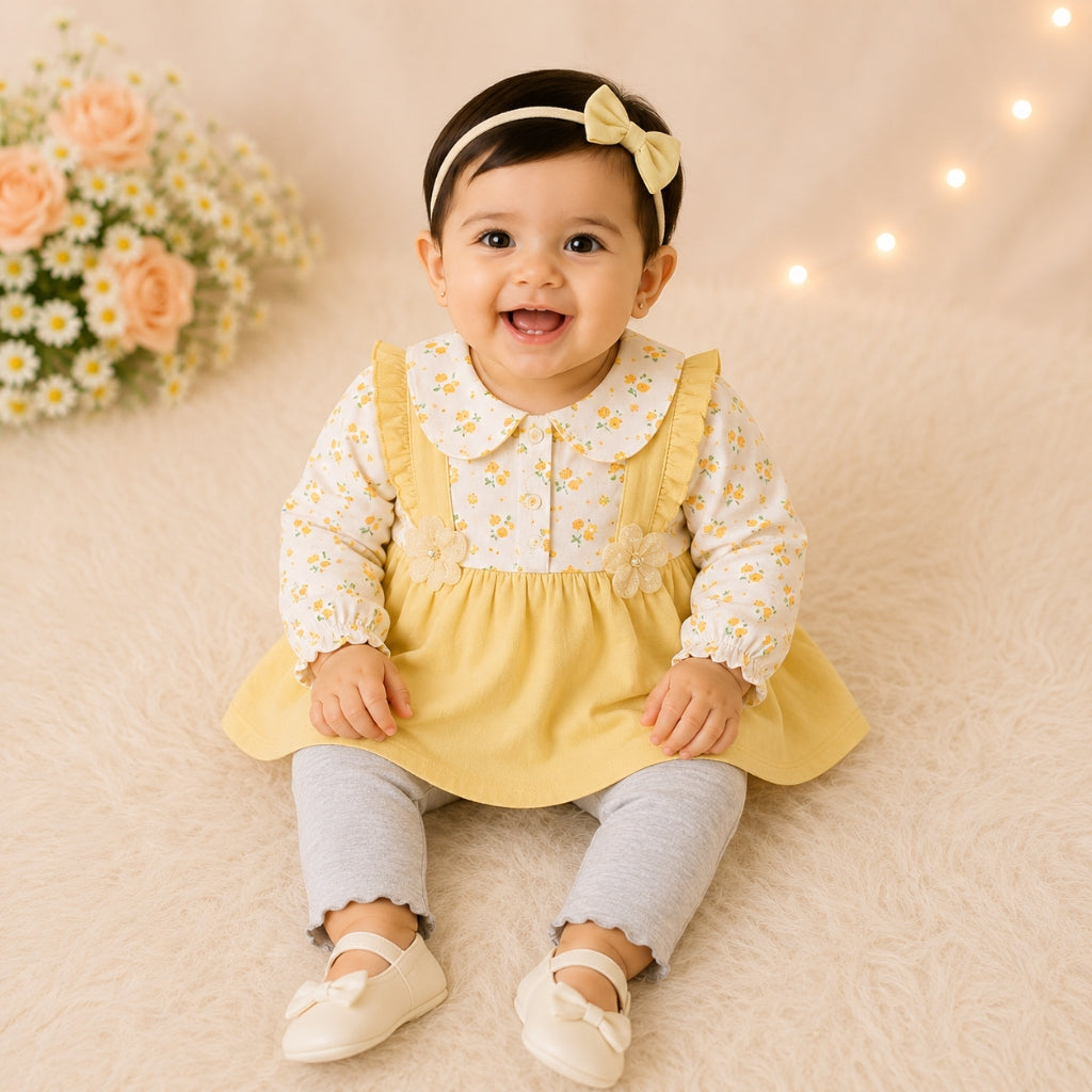 Winter Blossom Frock & Trouser Set – Cozy Cotton Blend